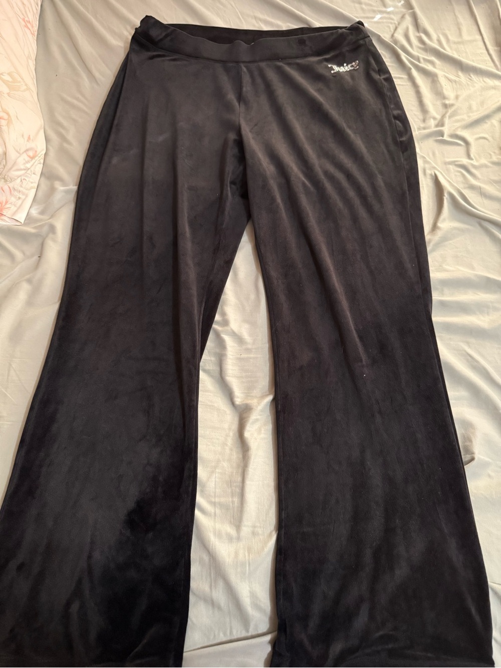 Juicy Couture Black Velour Wide-Leg Track Pants